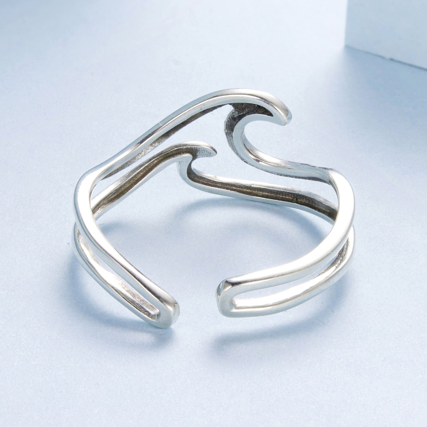 Silver adjustable ring Ocean wave