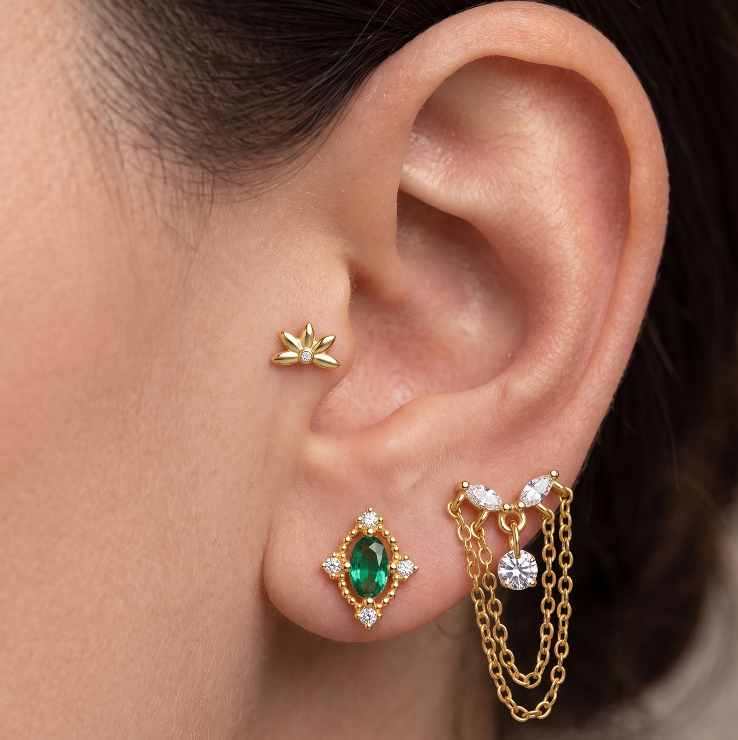 Piercing Náušnica Zirconia Retiazka Duo Ag 925