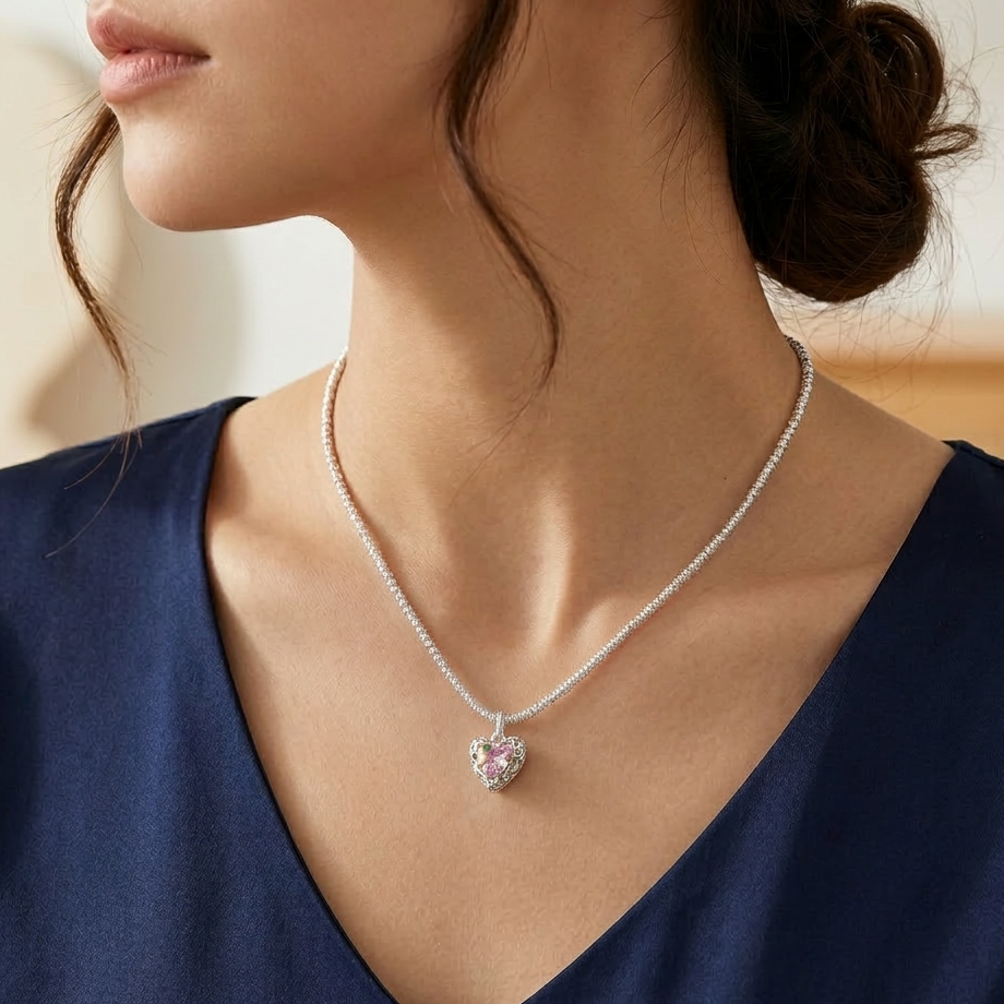 Rózsaszín szív ölelésében nyaklánc