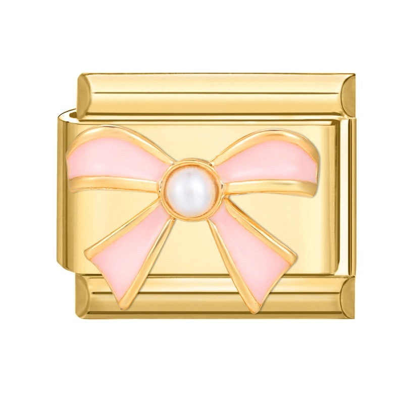 Pink bow with pearl pendant