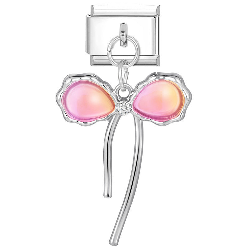 Silver Pink Bow Pendant