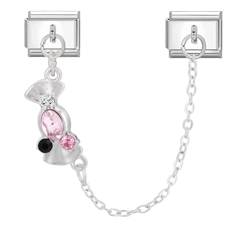 Pink candy bow pendant with chain