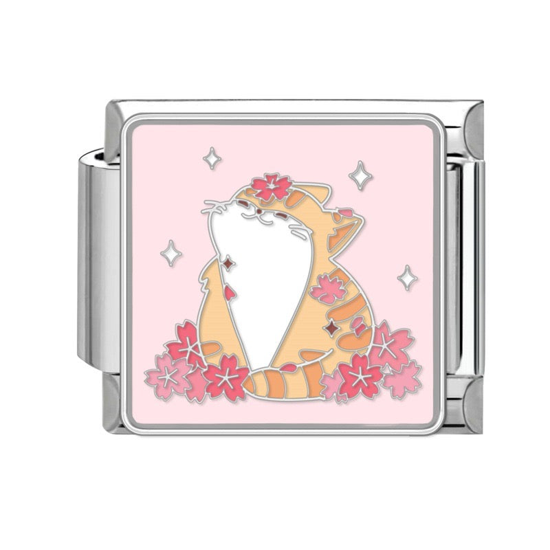 Cat with Sakura Flowers Pendant