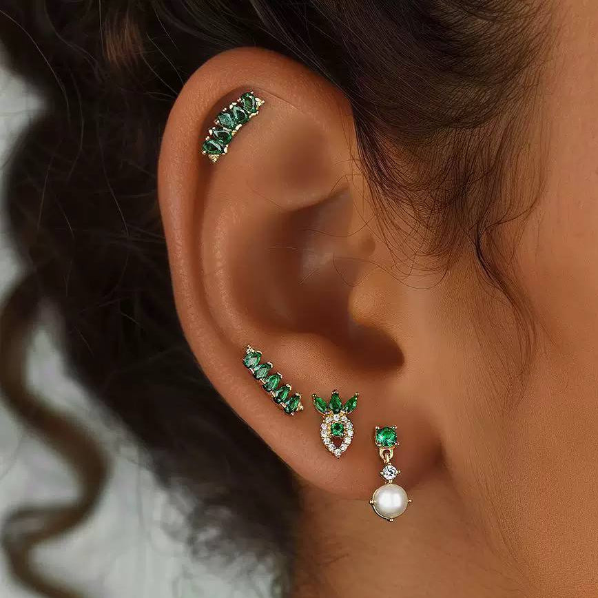 Piercing Náušnica Zirconia Jahoda Smaragd Ag 925