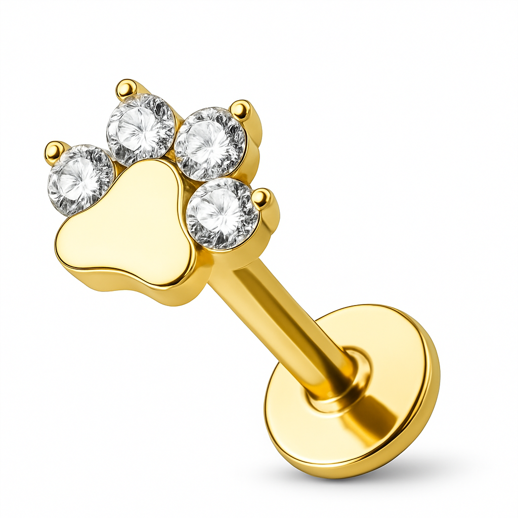 Piercing de aur „Lăbuță sclipitoare”