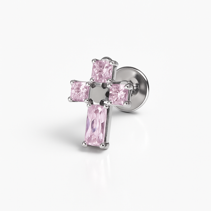 Labret "Crucea Roz" de Argint