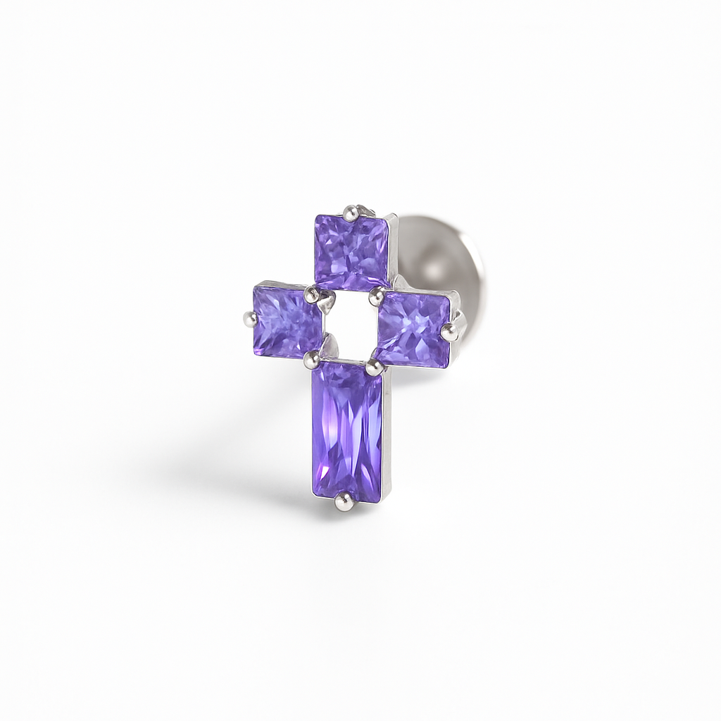 Labret argintiu "Cruce violetă"