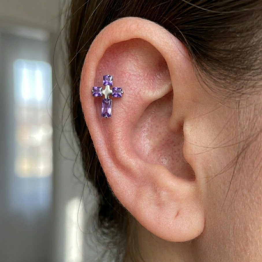 Labret argintiu "Cruce violetă"