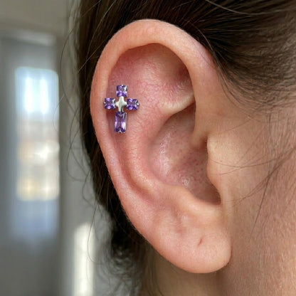 Labret argintiu "Cruce violetă"