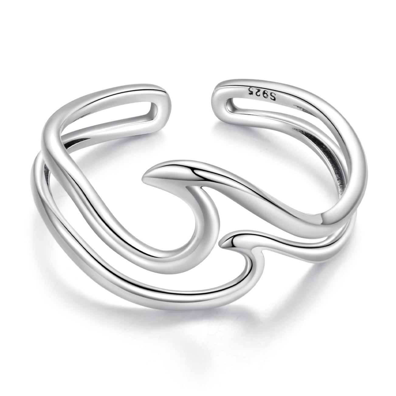 Silver adjustable ring Ocean wave