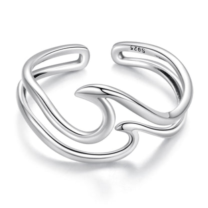 Silver adjustable ring Ocean wave