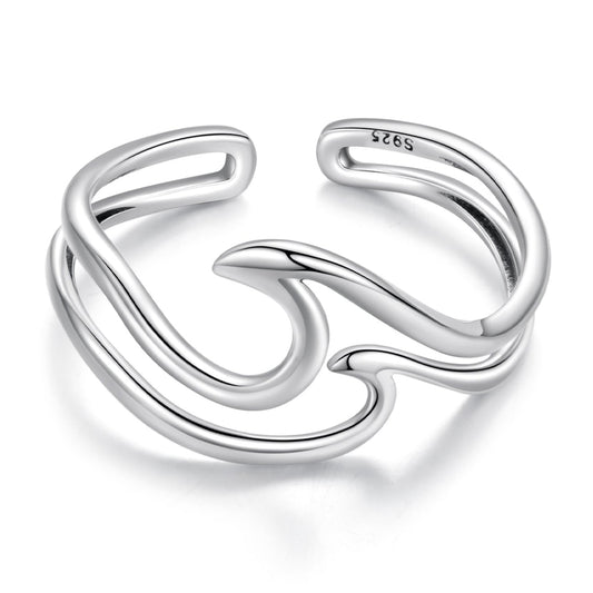 Silver adjustable ring Ocean wave