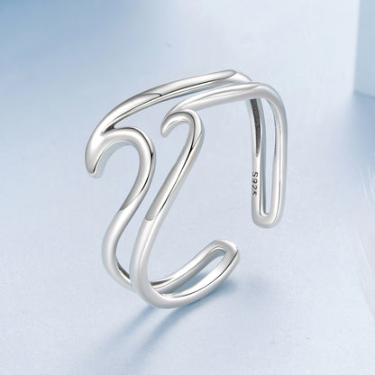 Silver adjustable ring Ocean wave