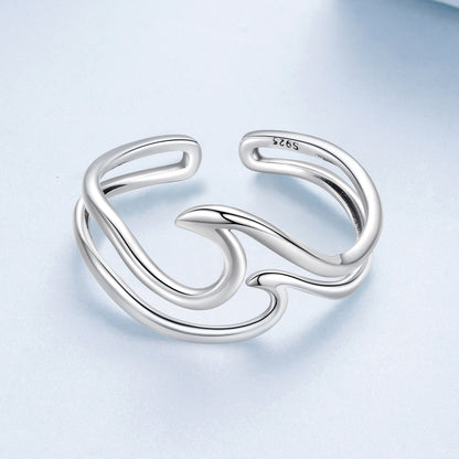 Silver adjustable ring Ocean wave