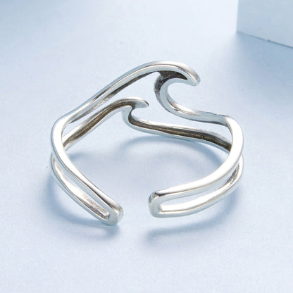 Silver adjustable ring Ocean wave