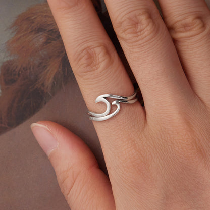 Silver adjustable ring Ocean wave