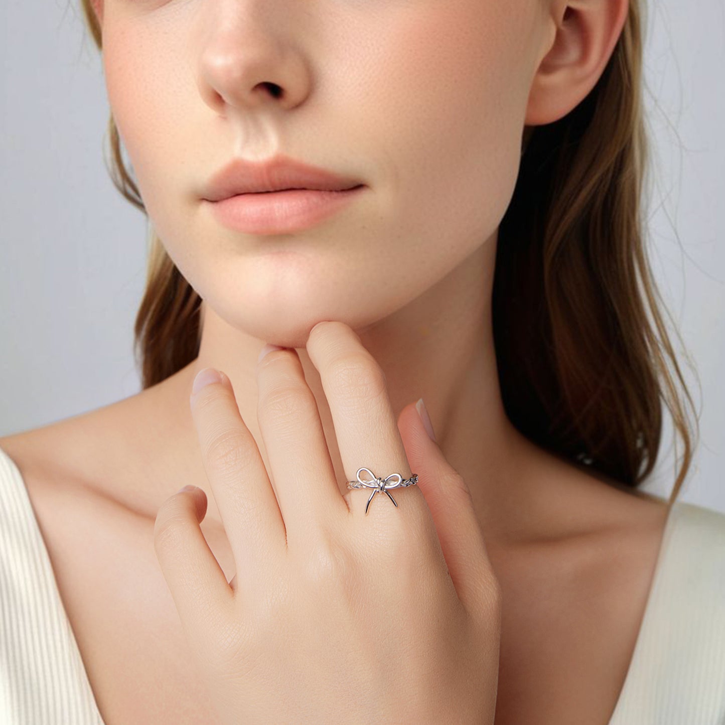 Silver adjustable ring Bow