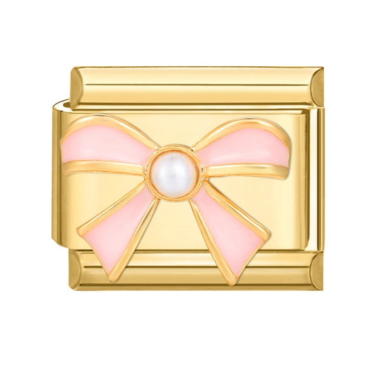 Pink bow with pearl pendant