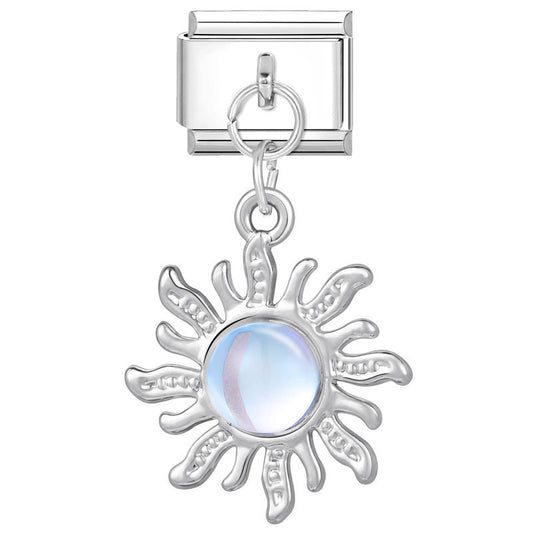 Silver sun pendant with blue stone