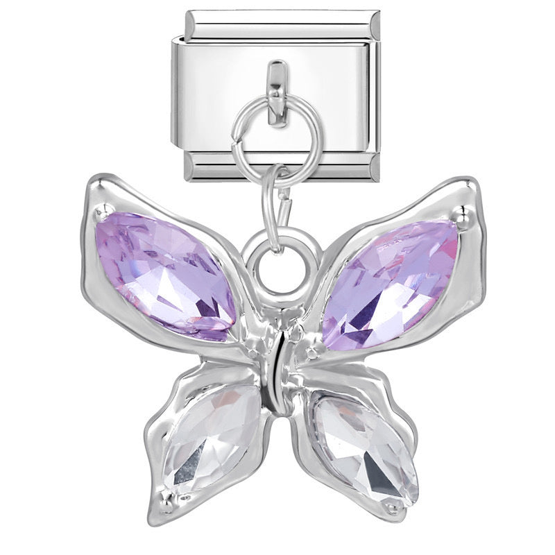 Silver butterfly pendant with purple wings
