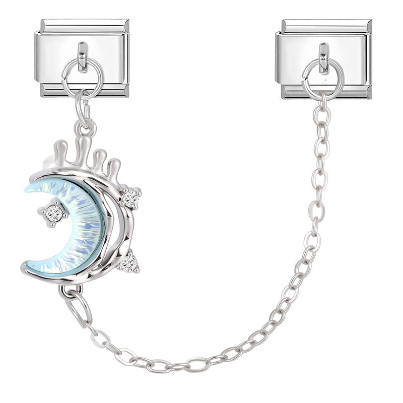 Crescent pendant with crown and chain