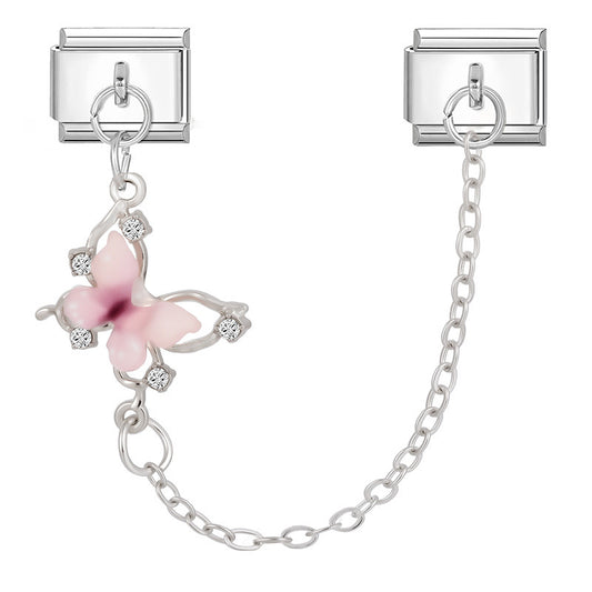 Pink butterfly pendant with chain