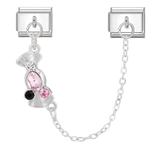 Pink candy bow pendant with chain