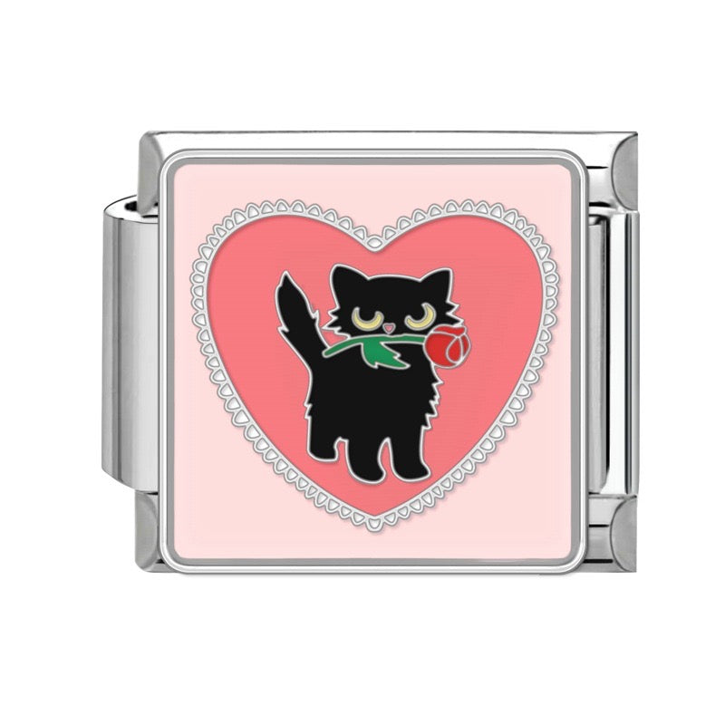 Black cat in heart pendant