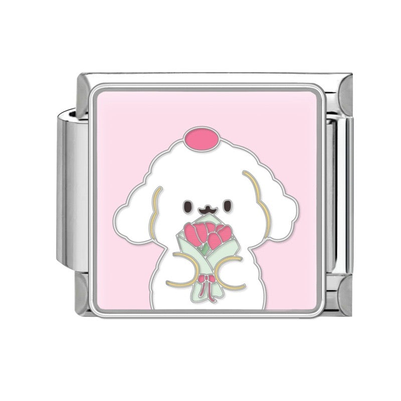 Pendant Dog with a bouquet of roses