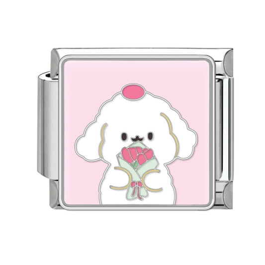 Pendant Dog with a bouquet of roses