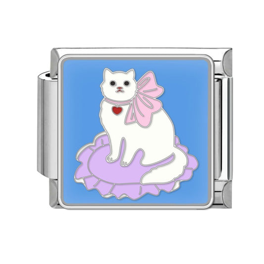 Pendant White cat with pink bow