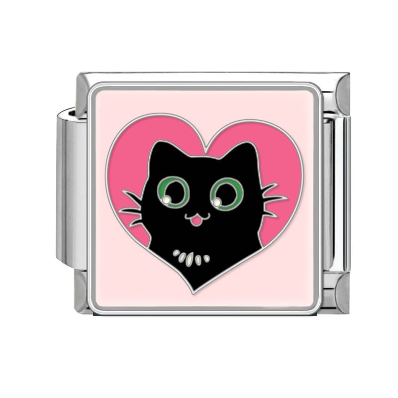 Black cat in heart pendant