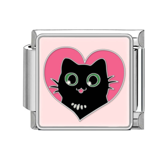 Black cat in heart pendant
