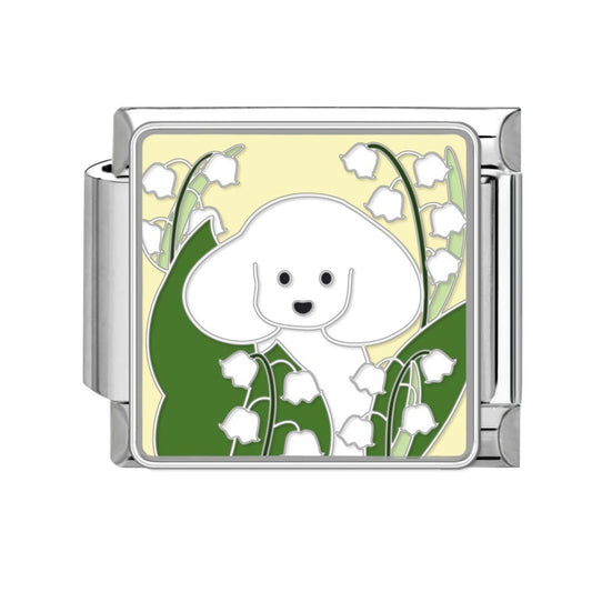 Pendant Dog in lilies of the valley