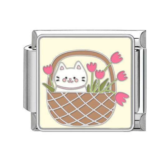 Pendant Cat in a Basket of Tulips
