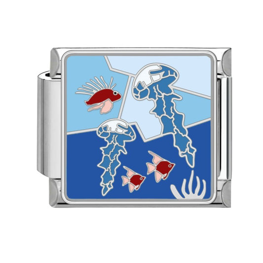 Jellyfish and tropical fish pendant