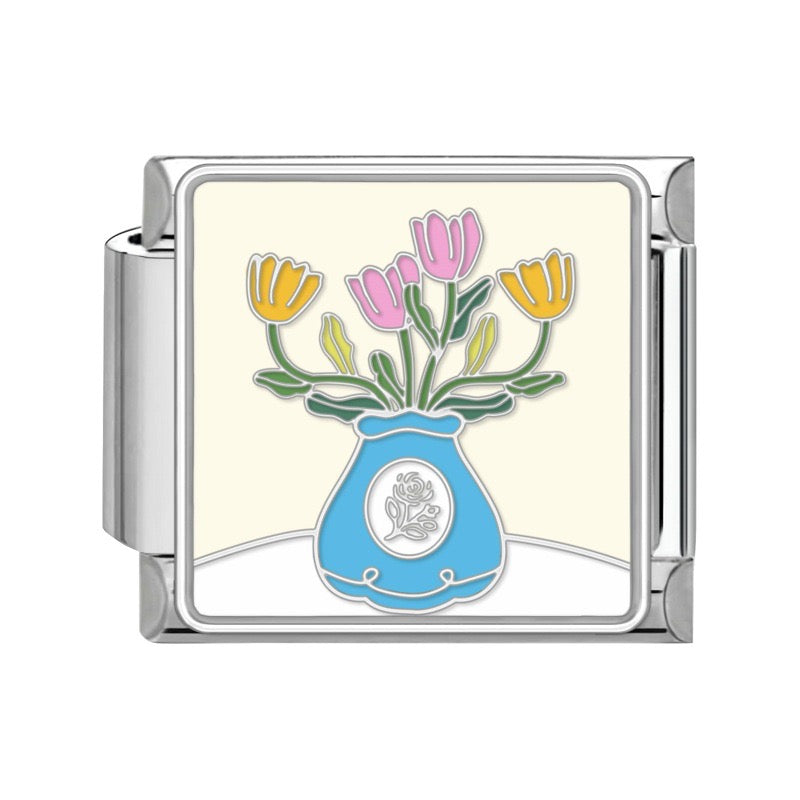 Tulips in a blue vase pendant