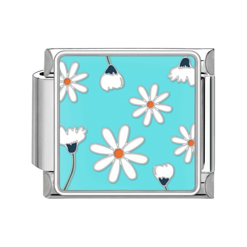 Daisies on Blue Pendant