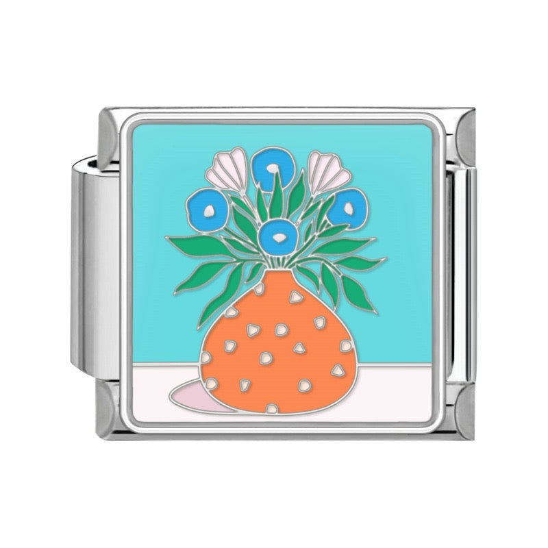 Flowers in an orange vase pendant