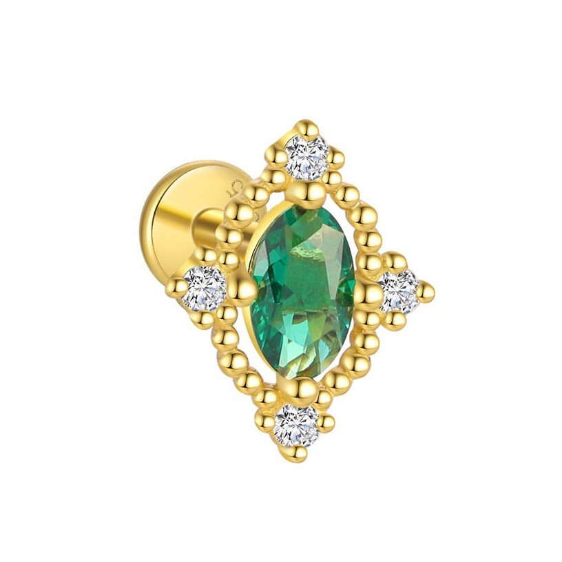 Piercing Náušnica Zirconia Romb Smaragd S925 Gold