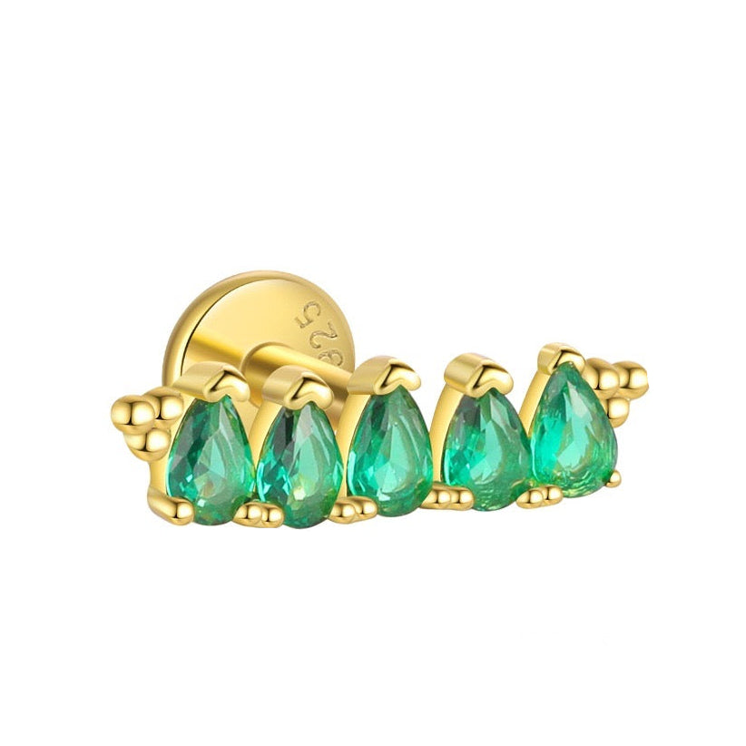 Piercing Náušnica Zirconia Kvapky Smaragd S925 Gold