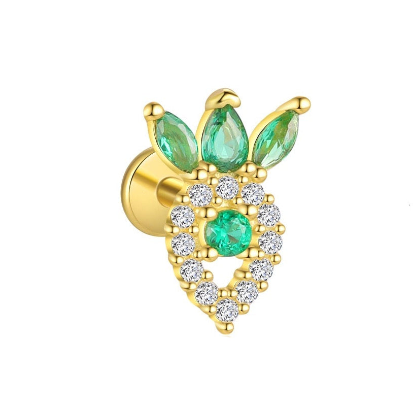 Piercing Náušnica Zirconia Jahoda Smaragd S925 Gold