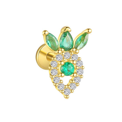 Piercing Náušnica Zirconia Jahoda Smaragd S925 Gold