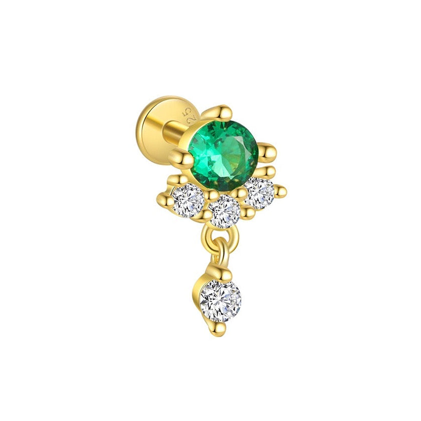Piercing Náušnica Zirconia Prívesok Smaragd S925 Gold