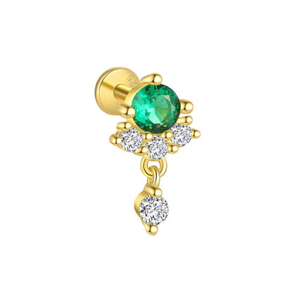 Piercing Náušnica Zirconia Prívesok Smaragd S925 Gold
