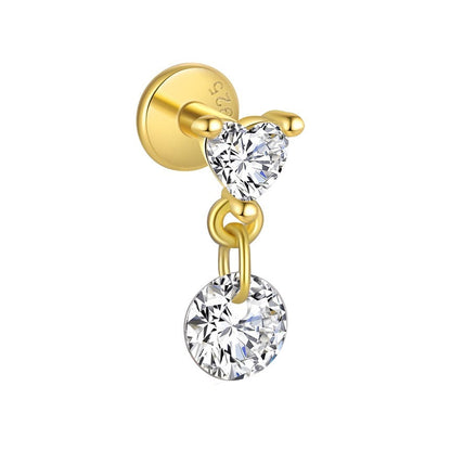 Piercing Náušnica Zirconia Srdce Retiazka S925 Gold