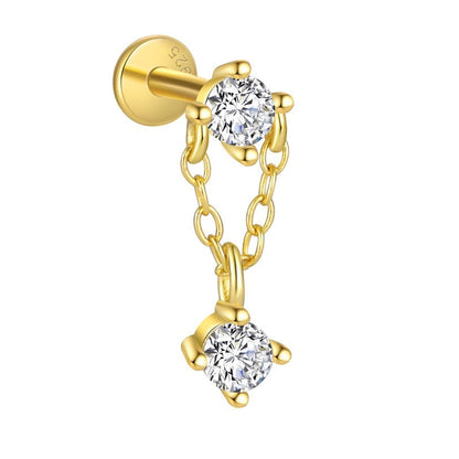 Piercing Náušnica Zirconia Duo Retiazka S925 Gold
