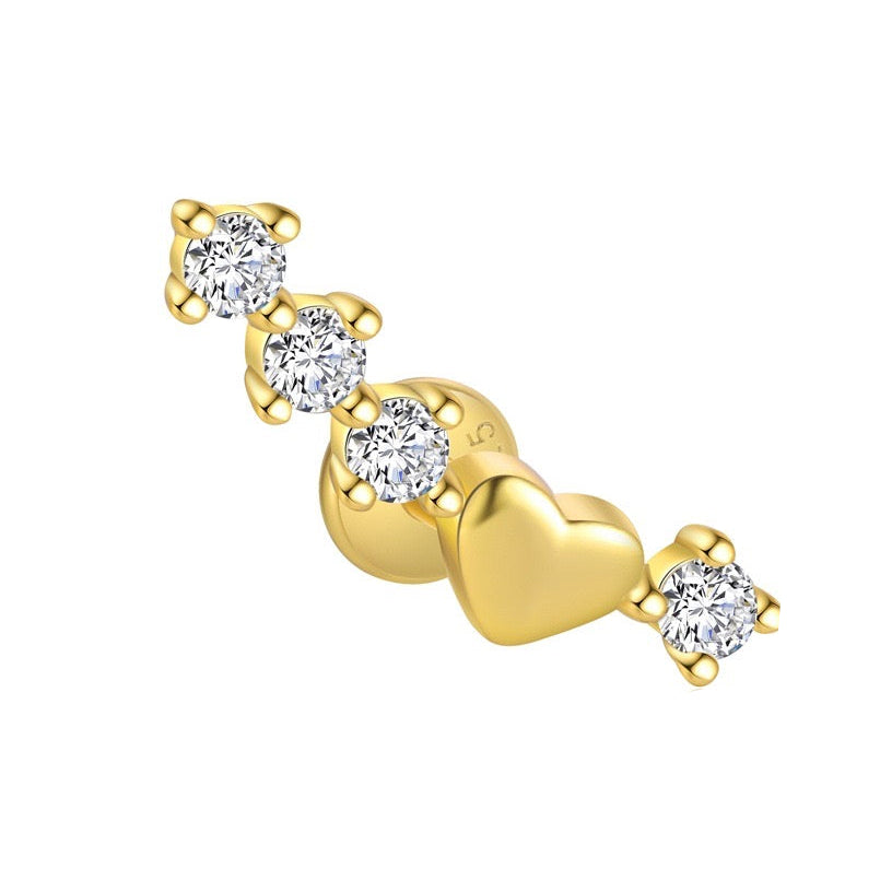Piercing Náušnica Zirconia Srdce Oblúk S925 Gold