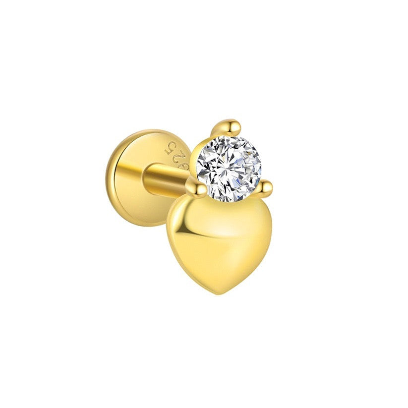 Piercing Náušnica Zirconia Srdce S925 Gold