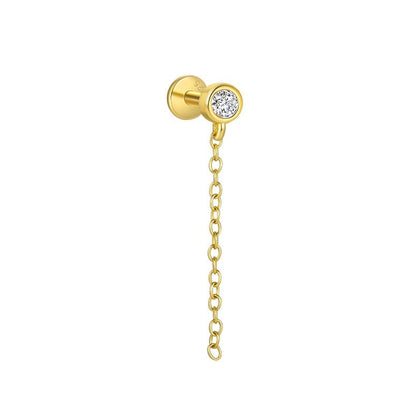 Piercing Náušnica Zirconia Bezel Retiazka S925 Gold
